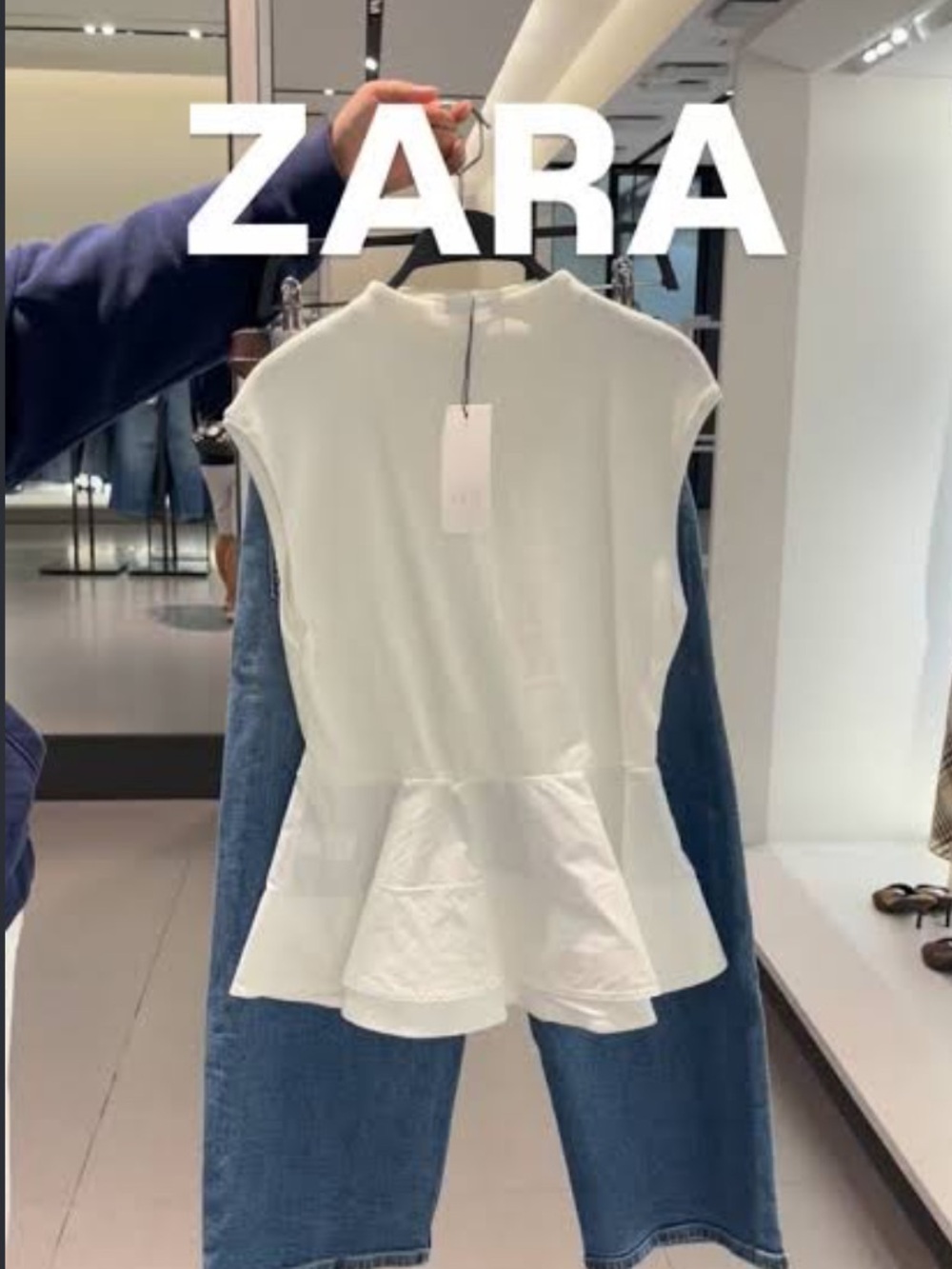 ZARA White Ruffled Hem Cap-Sleeve Top